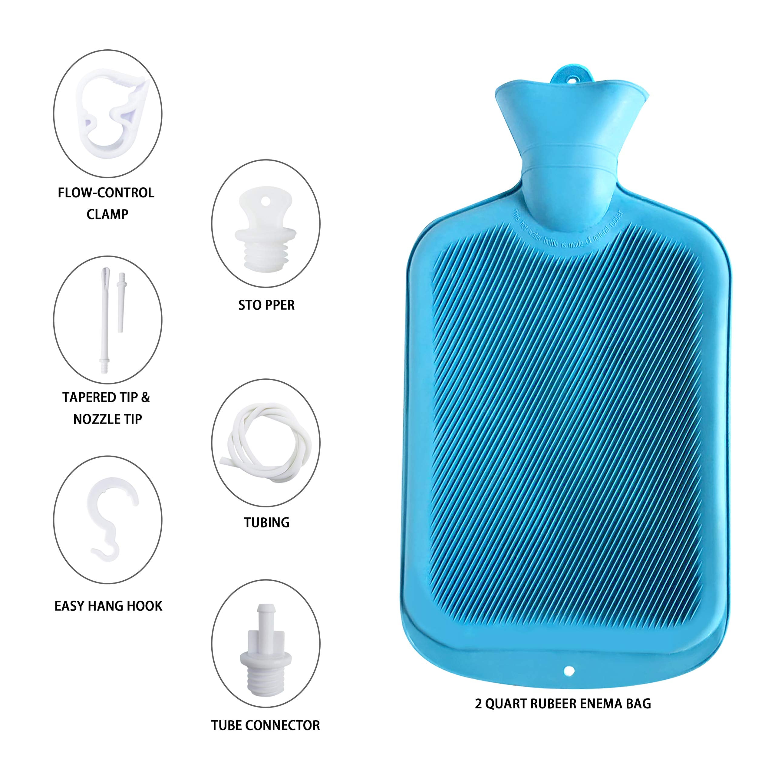 ZOUYUE Enema Kit 2L Enema Bag 5.0ft.Long Silicone Hose 5 MultiSize Reusable Tips