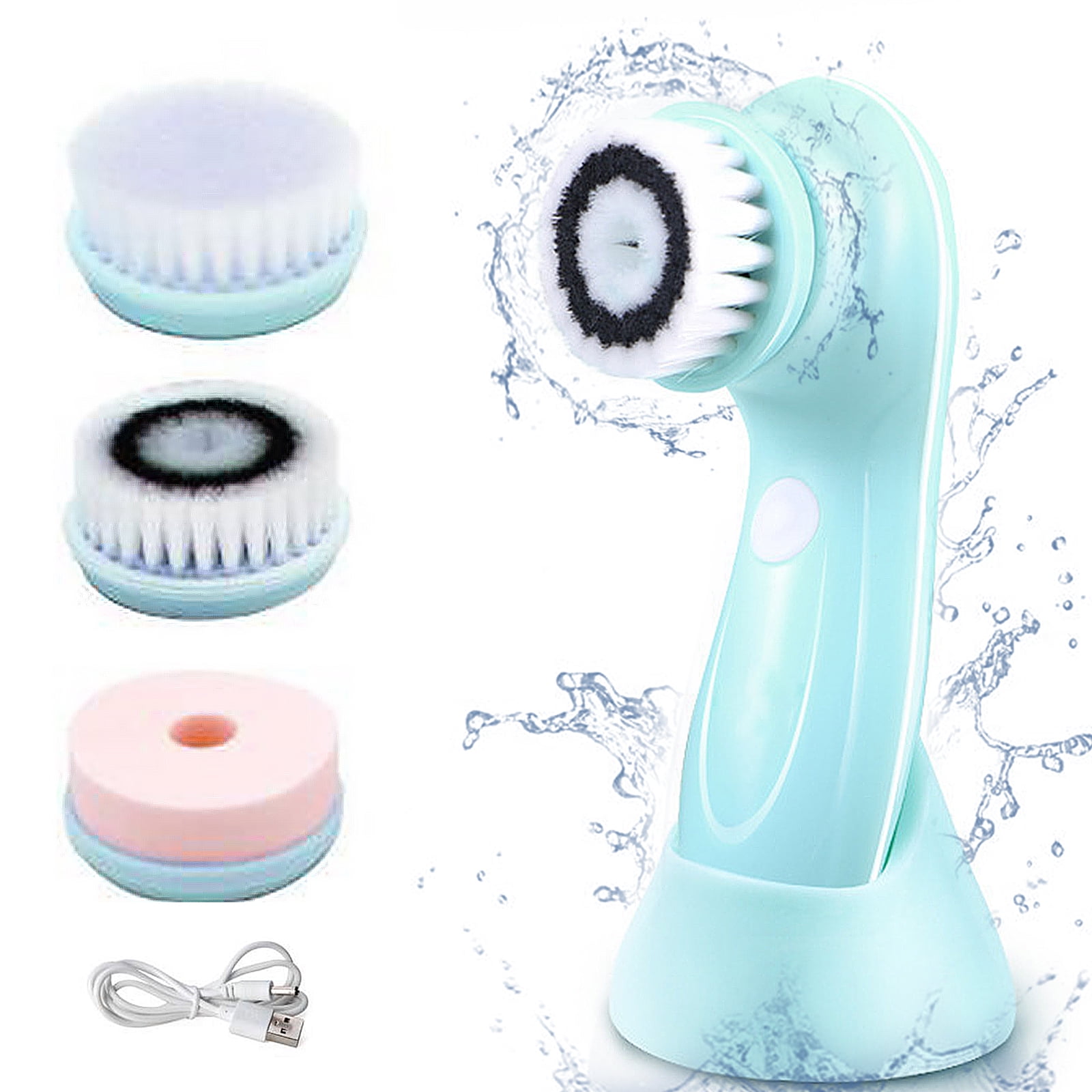 ZOUYUE Facial Cleansing Brush, Face Brushes for Cleansing and Exfoliating with 3 Rotating Head , Removing Blackhead, Fully Rechargeable (Blue)