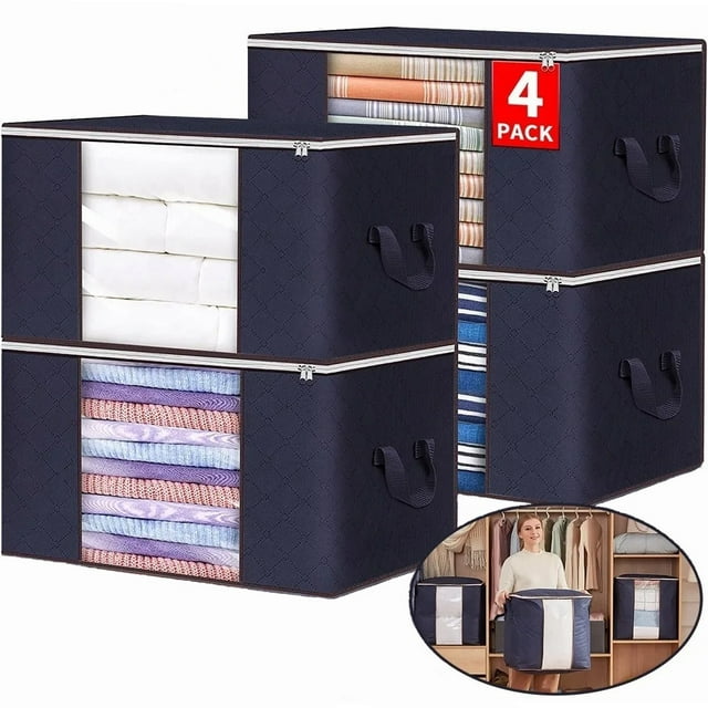 ZOUYUE Foldable Clothes Storage Bag, 4 Pack 90L Large Blankets Underbed