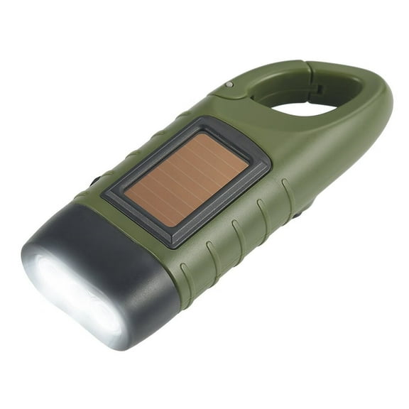 ZOUYUE Hand Cranking Solar Powered Rechargeable Flashlight Emergency LED Flashlight Carabiner Dynamo Quick Snap Clip Backpack Flashlight Torch - Green