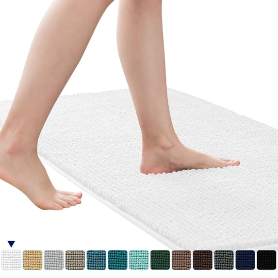 ZOUYUE Luxury Chenille Bathroom Rug Extra Soft and Absorbent Shaggy Rugs (White, 16" x 24")