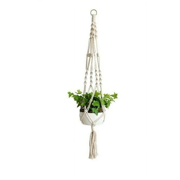 ZOUYUE Macrame Plant Hanger, Cotton Rope Plant Hangers for Inside Outdoor, 4 Legs Plant Hanger Brackets, Flower Pot Hanging Plant Holder for Home Decorations (White) (41 Inch)