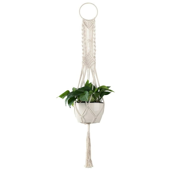 ZOUYUE Macrame Plant Hanger, Indoor Outdoor Hanging Planter Basket, Hanging Plant Holders, Decorative Macrame Hangers, 4 Legs 43.3 Inch, Cream Color, Boho Decor