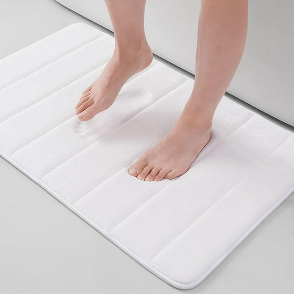 ZOUYUE Memory Foam Bath Mat Rug, 24" x 16", Ultra Soft and Non-Slip Bathroom Rugs, Water Absorbent and Machine Washable Bath Rug for Bathroom, Shower, and Tub, Off-White