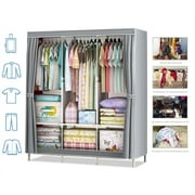 ZOUYUE Portable Closet, 67-Inch Portable Wardrobe with 3 Hanging Rods and 6 Storage Shelves, Non-Woven Fabric, Stable and Easy Assembly Grey Portable Closets for Hanging Clothes with Side Pockets