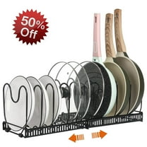 ZOUYUE Pot and Pan Organizer Rack for Cabinet, Expandable Pot Lid Organizer with 12 Adjustable Dividers, Pan Holder Storage Rack for Kitchen Cabinet, Black