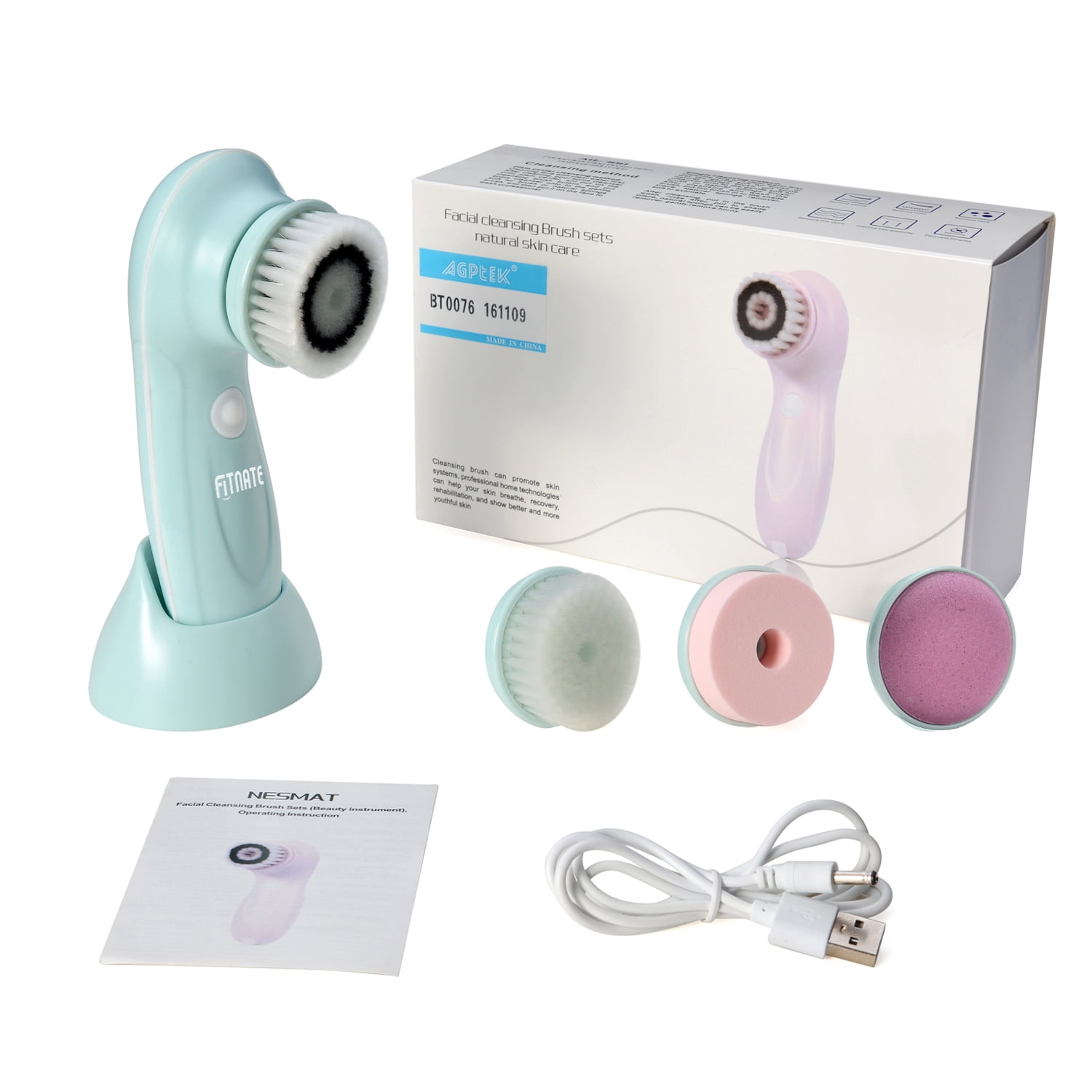 ZOUYUE Rechargeable Facial Cleansing Brush 3 Rotating Head System ...