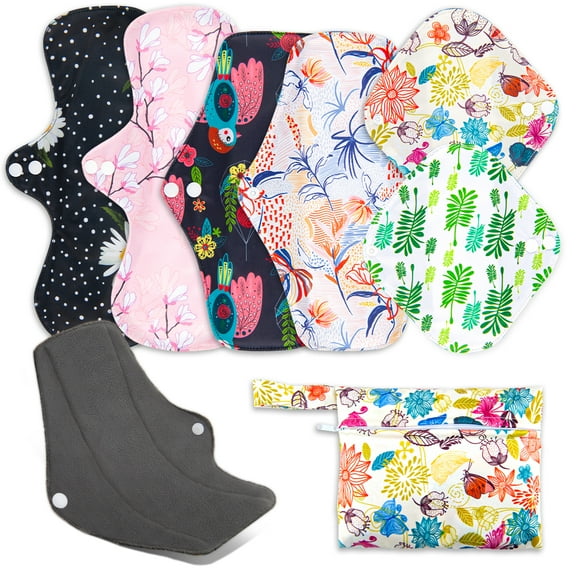 ZOUYUE Reusable Bamboo Sanitary Pads,Eco-friendly Menstrual Period Pads, Washable Waterproof Menstrual Menstrual Pad,Soft Cloth Menstrual Pads With Wet Bag