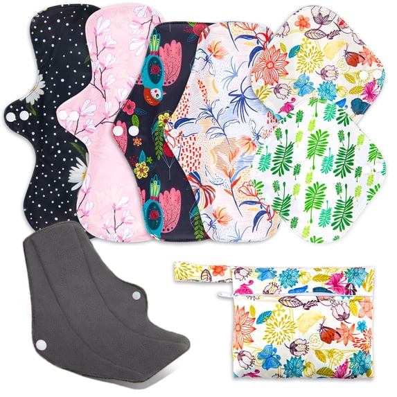 ZOUYUE Reusable Bamboo Sanitary Pads,Eco-friendly Menstrual Period Pads, Washable Waterproof Menstrual Menstrual Pad,Soft Cloth Menstrual Pads With Wet Bag