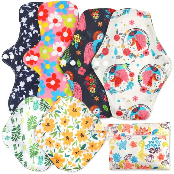 ZOUYUE Reusable Sanitary Pads ,Reusable Menstrual Pads,Washable Panty Liner, Bamboo Cloth Pad for Women, Reusable Period Pads - 6 Pack Pads, 1 Cloth Mini Wet Bag
