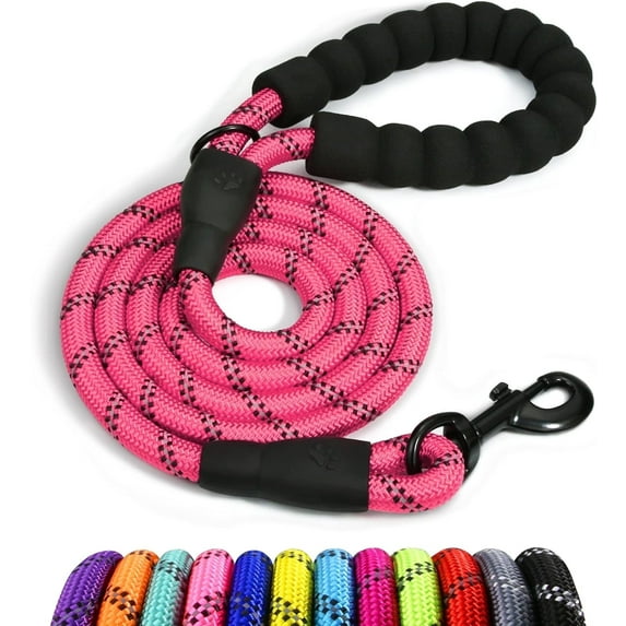 ZOUYUE Rope Dog Leash 5 FT with Comfortable Padded Handle, Highly Reflective Threads Dog Leash for Large/Medium Dogs, 1/2 inch, Multi-Color