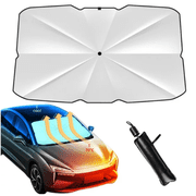 ZOUYUE SUV Car Sun Shade for Windshield UV Rays and Heat Sun Visor Protector,Foldable Windshield Sun Shade Umbrella,Keep Car Cool,Easy to Use/Store,57x 31,Large,Silver