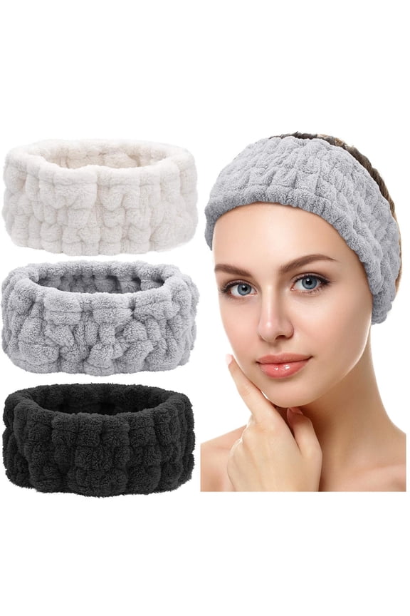 ZOUYUE Spa Headband – 3 Pack Makeup Headband, Headband for Washing Face Microfiber Bowtie Shower Spa Headbands for Women and Girls (Black, White, Light grey)