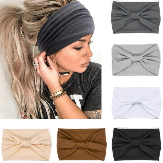 ZOUYUE Wide Headbands for Women, Neutral Knotted Head Wraps Turbans, Large African Style Head Bands Hair Accessories, 6 Pack