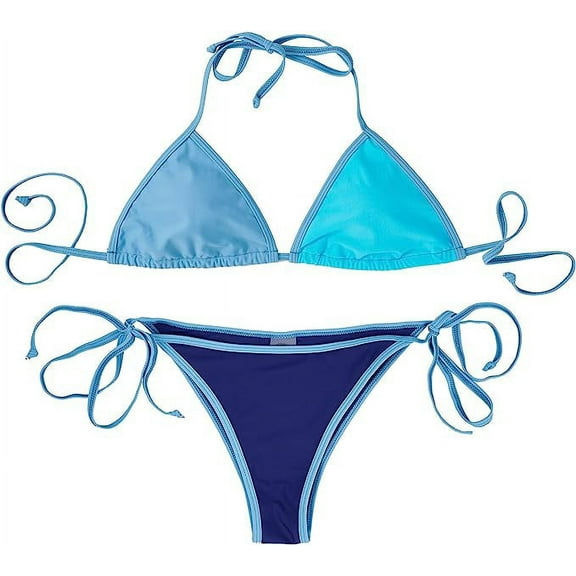 ZOWYA Women Triangle Tie Side Bikini Sets Solid Color Block/Tie Dye Camo Halter String Swimsuit Two-Piece Vintage Swimwear