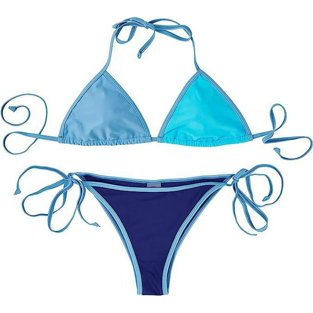 ZOWYA Women Triangle Tie Side Bikini Sets Solid Color Block/Tie Dye