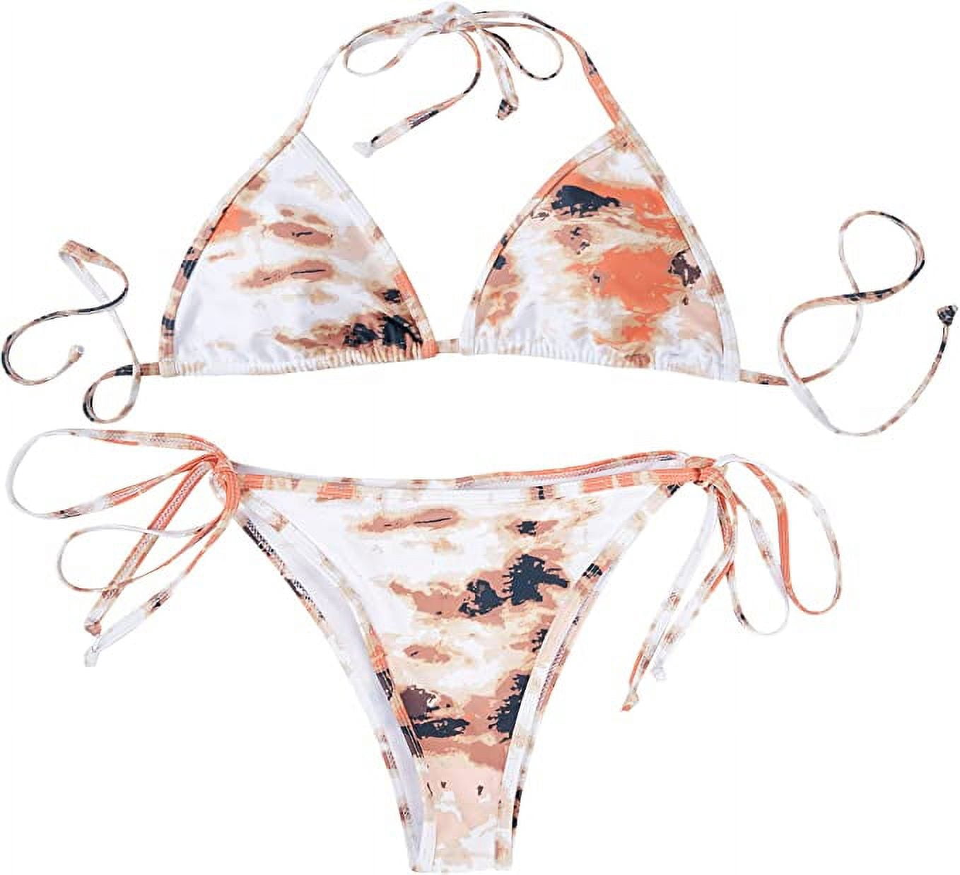 ZOWYA Women Triangle Tie Side Bikini Sets Solid Color Block/Tie Dye ...