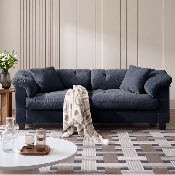 ZOY HOME 83" Wide 3-Seater Sofa, Plush Fabric Overstuffed Couch with Removable Pillows & Sturdy Metal Frame, 1050 lbs Capacity for Living Room,Navy Blue