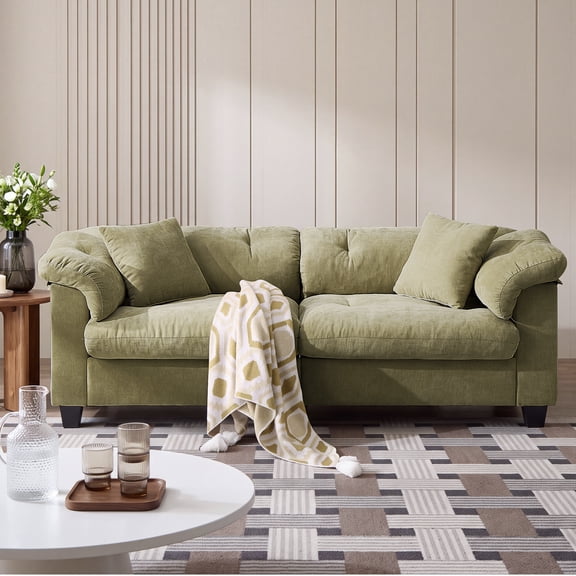 ZOY HOME 83" Wide 3-Seater Sofa, Plush Fabric Overstuffed Couch with Removable Pillows & Sturdy Metal Frame, 1050 lbs Capacity for Living Room,Green