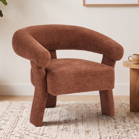 ZOY HOME Modern Accent Chair, Chenille Barrel Armchair with Solid Wood Legs, Curved Backrest, Upholstered for Living Room, Orange