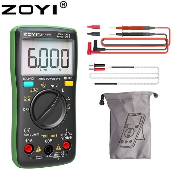 ZOYI 102L Automatic Range Inductance Multimeter Tester: Compact High-Precision Anti-Burn Digital Multimeter Tester with Multi Testers Function 60H-6mH