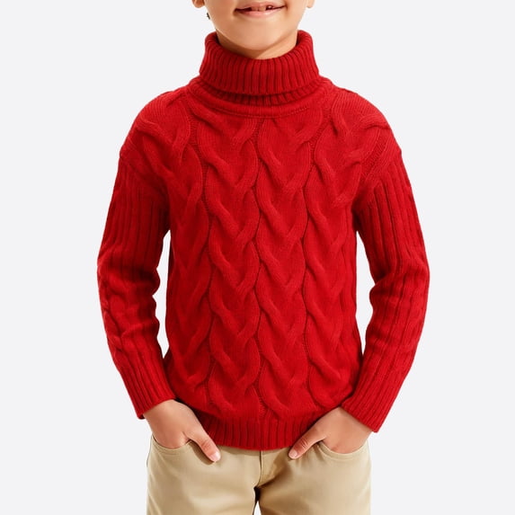 ZOYOEN Boy Cable Chunky Sweaters- Long Sleeve Warm Casual Turtleneck Kids Winter Clothes Red Size 4 T