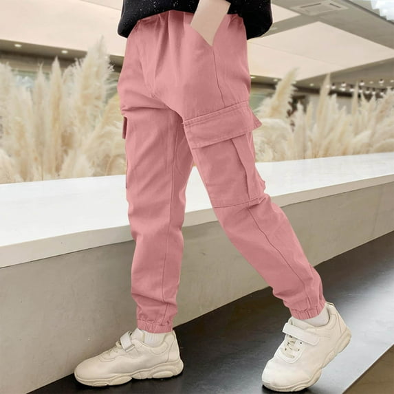 ZOYOEN Boys Cargo Pants- Elastic Waist Cotton Casual Kids Joggers Pink Size 10