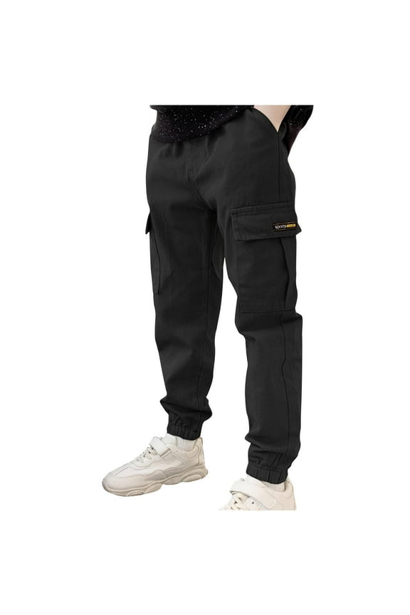 Boys Cargo Pants- Straight Leg Fashion Elastic Waist Kids Cotton Joggers Size 8