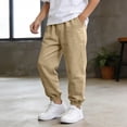 thumbnail image 1 of ZOYOEN Boys Cotton Linen Pants with Pockets- Casual Lightweight Elastic Waist Straight Leg Summer Beach Pants Khaki Size 6-14, 1 of 7
