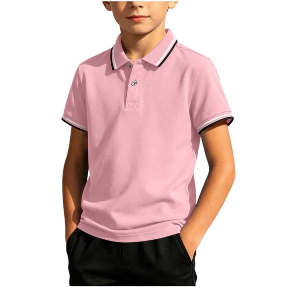 ZOYOEN Boys Cotton Polo Shirts- Casual Short Sleeve Summer Fashion Kids Performance Shirts Pink Size 7-8 Years