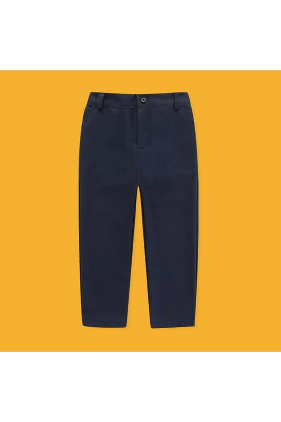 Boys Dress Pants with Pockets- Casual Cotton Straight Leg Pull On Kids School Uniform Chino Pants Navy Size 4 Years