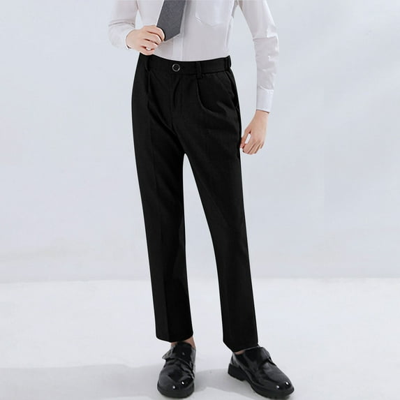 ZOYOEN Boys Dress Pants with Pockets- Mid Waist Pull On Straight Leg Formal Pants Black Size 6