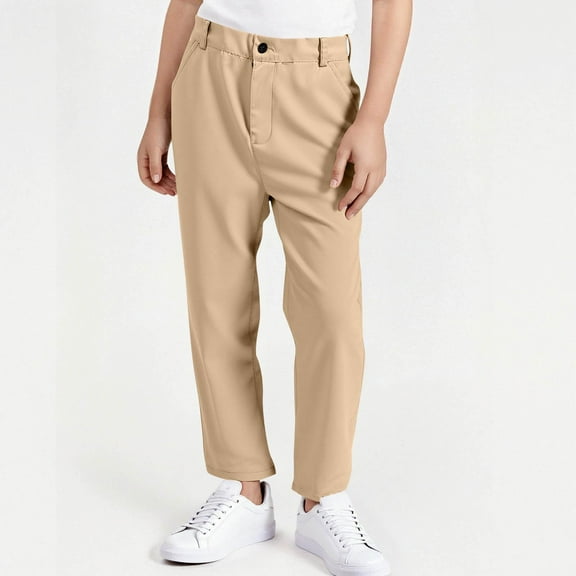 ZOYOEN Boys Dress Pants with Pockets- Straight Leg Cotton Pull On Casual Kids School Uniform Chino Pants Khaki Size 14 Years