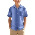 thumbnail image 1 of ZOYOEN Boys Dress Shirts with Pocket- Short Sleeve Casual Summer Striped Kids Button Down Shirts Blue Size 6-14, 1 of 8