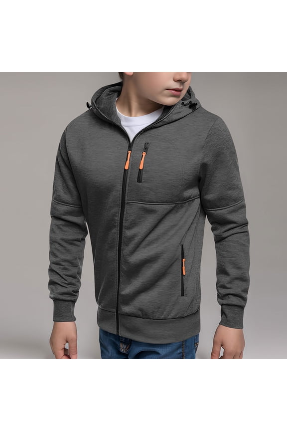 Boys Fashion Hooide with Zipper- Long Sleeve Regular Fit Casual Kids Track Jacket Dark Gray Size 12 Years