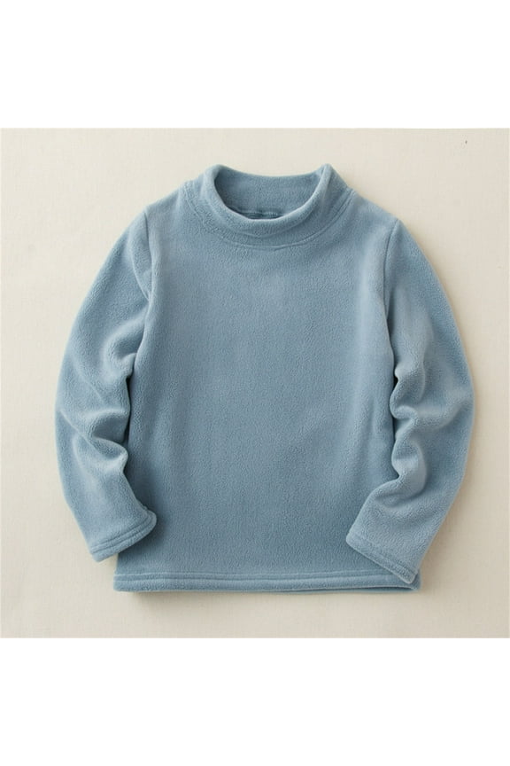 Boys Fleece Shirts- Long Sleeve Warm Crewneck Casual Kids Fall Winter Clothes Blue Size 4-14