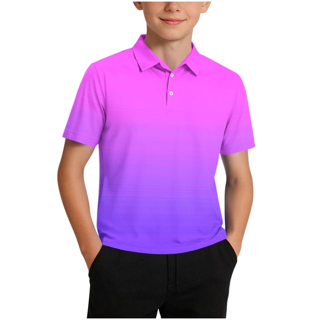 ZOYOEN Boys Gradient Polo Shirts- Breathable Fashion Summer Short Sleeve Kids Performance Shirts Hot Pink Size 12