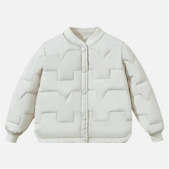 ZOYOEN Boys Hoodless Winter Coats- Button Up Loose Warm Casual Quilted Jackets White Size 6