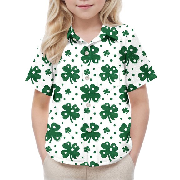 ZOYOEN Boys St Patricks Day Button Down Shirts- Casual Lucky Short Sleeve Lapel Kids Irish Clothes Green Size 10