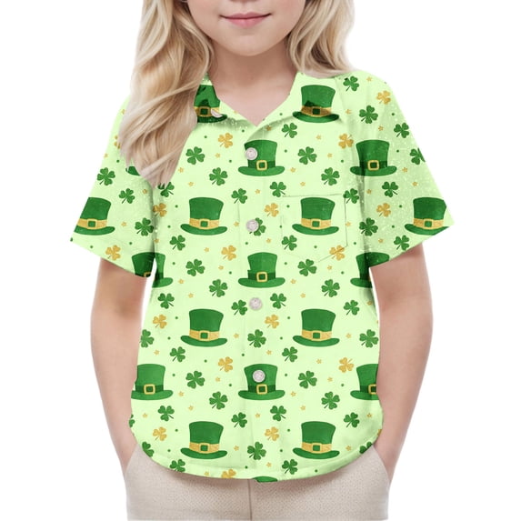 ZOYOEN Boys St Patricks Day Button Down Shirts- Short Sleeve Casual Lapel Lucky Kids Irish Clothes Green Size 10