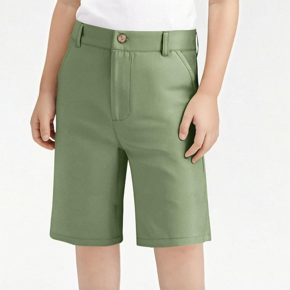 ZOYOEN Girls Chino Shorts with Pockets- Casual Knee Length Pull On School Uniform Army Green Size 16