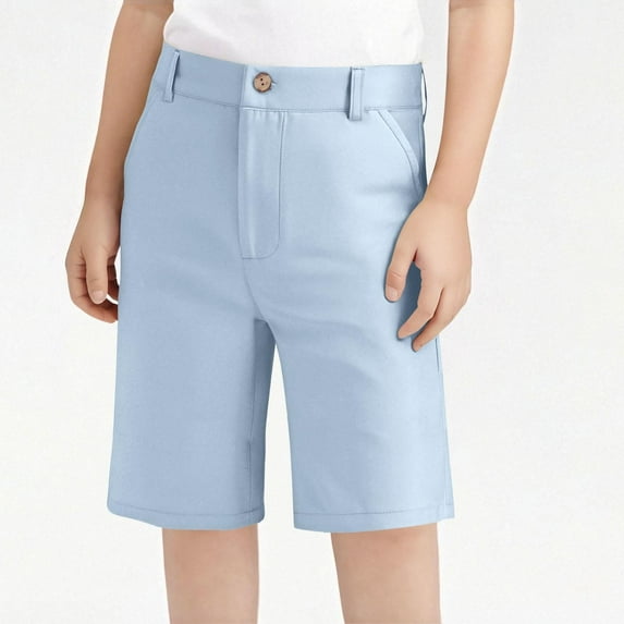 ZOYOEN Girls Chino Shorts with Pockets- Casual Knee Length Pull On School Uniform Light Blue Size 6