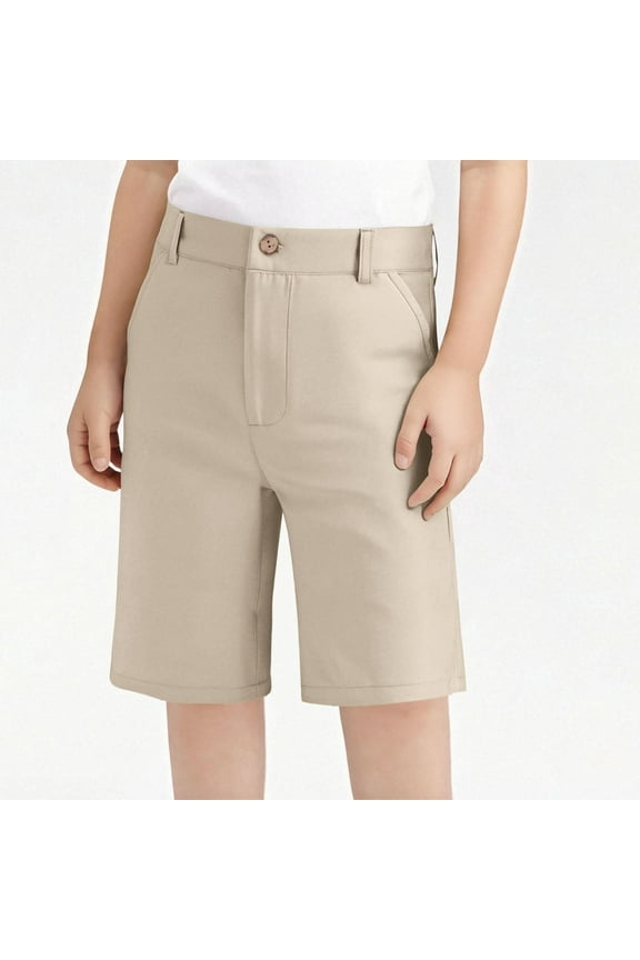 Girls Chino Shorts with Pockets- Casual Pull On Knee Length School Uniform Beige Size 6-16