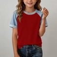 thumbnail image 1 of ZOYOEN Girls Color Block T Shirts- Casual Short Sleeve Crewneck Summer Kids Fashion Tops Red Size 5-14, 1 of 5