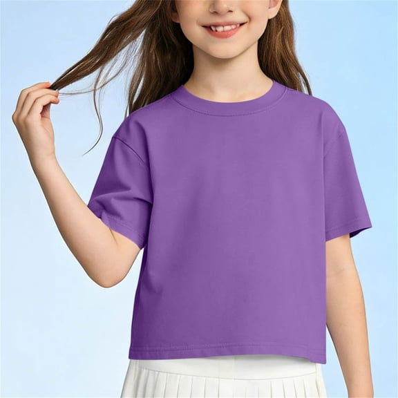 ZOYOEN Girls Cotton T Shirts- Casual Summer Soft Short Sleeve Kids Basic Tees Purple Size 10-12
