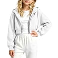 thumbnail image 1 of ZOYOEN Girls Cropped Zip Up Hoodie- Casual Fall Long Sleeve Fashion Kids Track Jacket White Size 6 Years, 1 of 6
