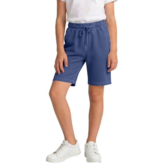ZOYOEN Girls Denim Shorts with Pockets- Casual Baggy Summer Elastic Waist Kids Bermuda Shorts Dark Blue Size 4