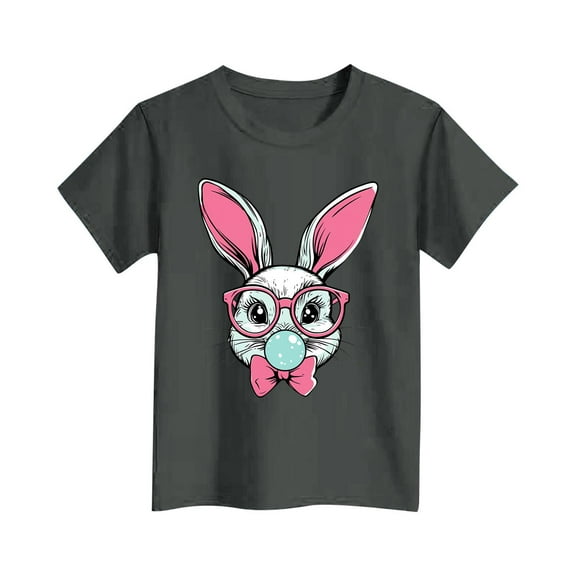 ZOYOEN Girls Easter T Shirts Rabbit Print- Crewneck Soft Short Sleeve Cute Kids Clothes Gray Size 14 T
