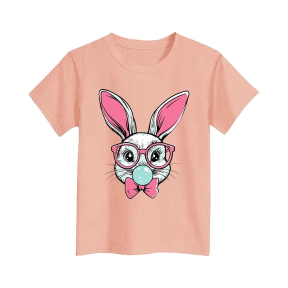 ZOYOEN Girls Easter T Shirts Rabbit Print- Soft Crewneck Short Sleeve Cute Kids Clothes Hot Pink Size 4 T