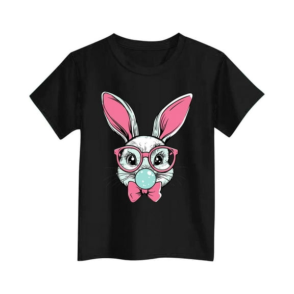 ZOYOEN Girls Easter T Shirts Rabbit Print- Soft Cute Crewneck Short Sleeve Kids Clothes Black Size 8 T